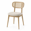 Silla de madera y mimbre con asiento tapizado beige