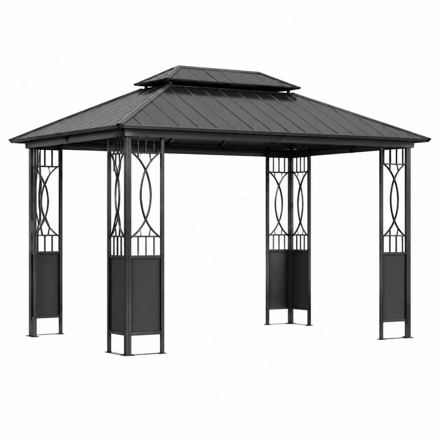 Pérgola de Acero con Techo Doble Gris 300x400x270 cm