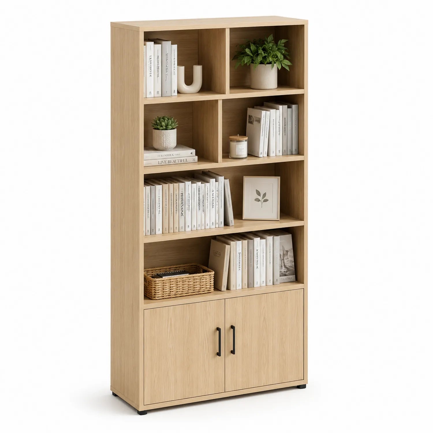 Estantería de Madera de Roble con Estantes y Puertas 180x80x30 cm