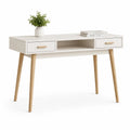 Escritorio de MDF Blanco con Patas de Madera de Haya