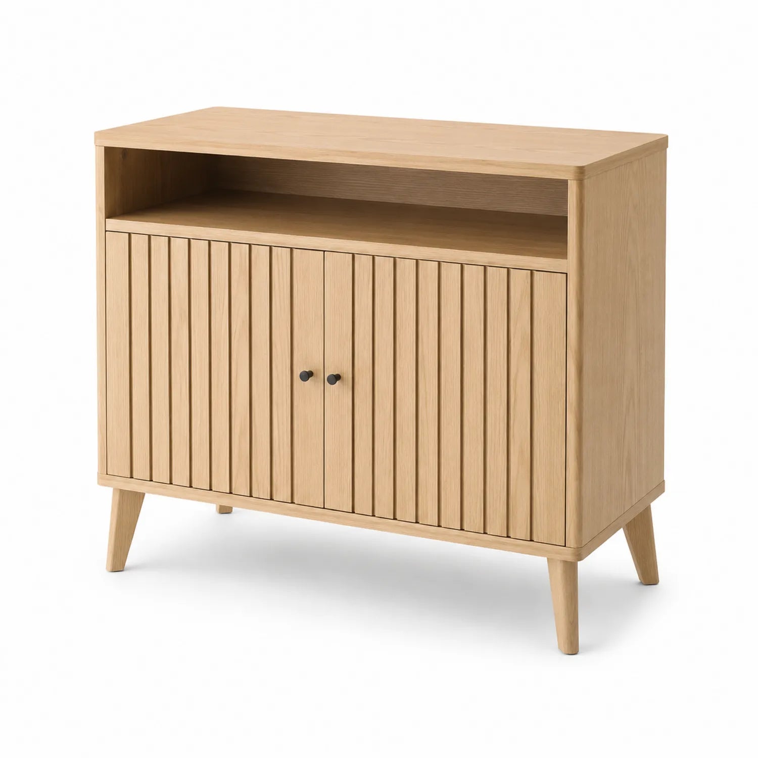 Aparador de madera de roble con puertas y estante abierto