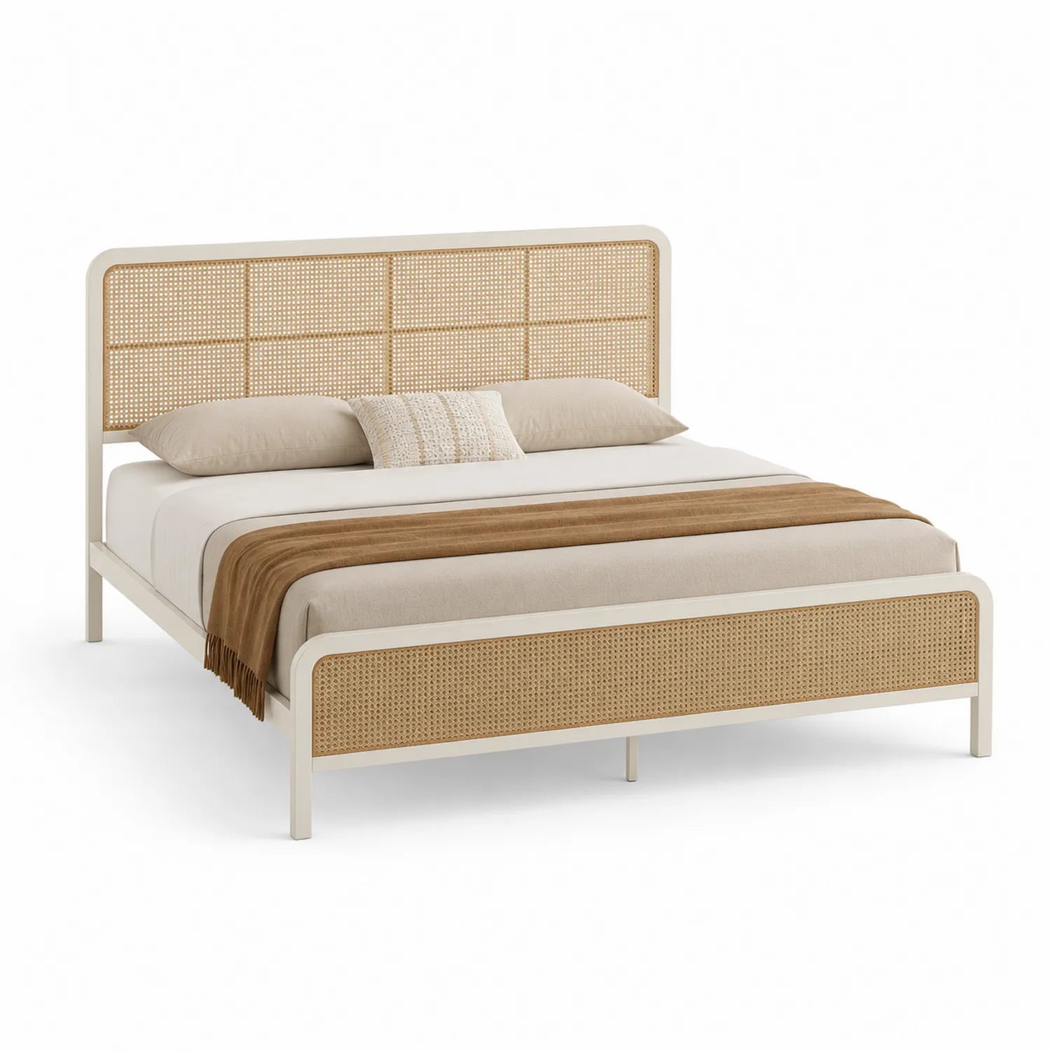 Cama de madera de haya y ratán 160x200 cm