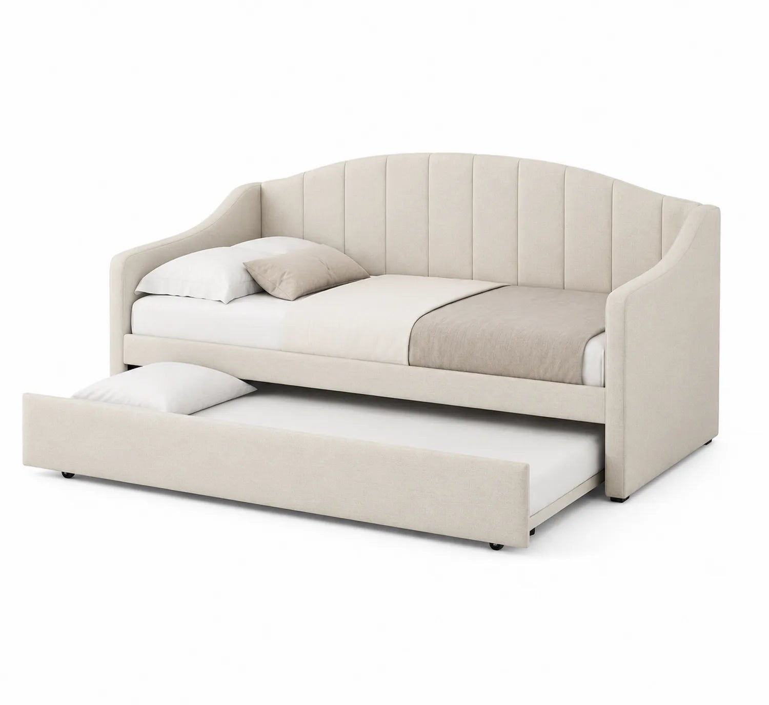 Cama nido beige con colchón auxiliar y respaldo alto