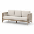 Sofá de exterior de madera y poliéster beige 200x85x75 cm