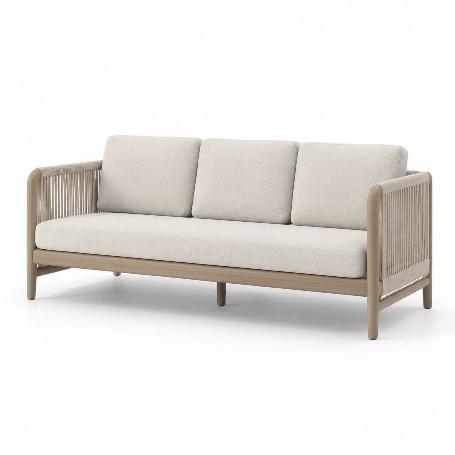 Sofá de exterior de madera y poliéster beige 200x85x75 cm