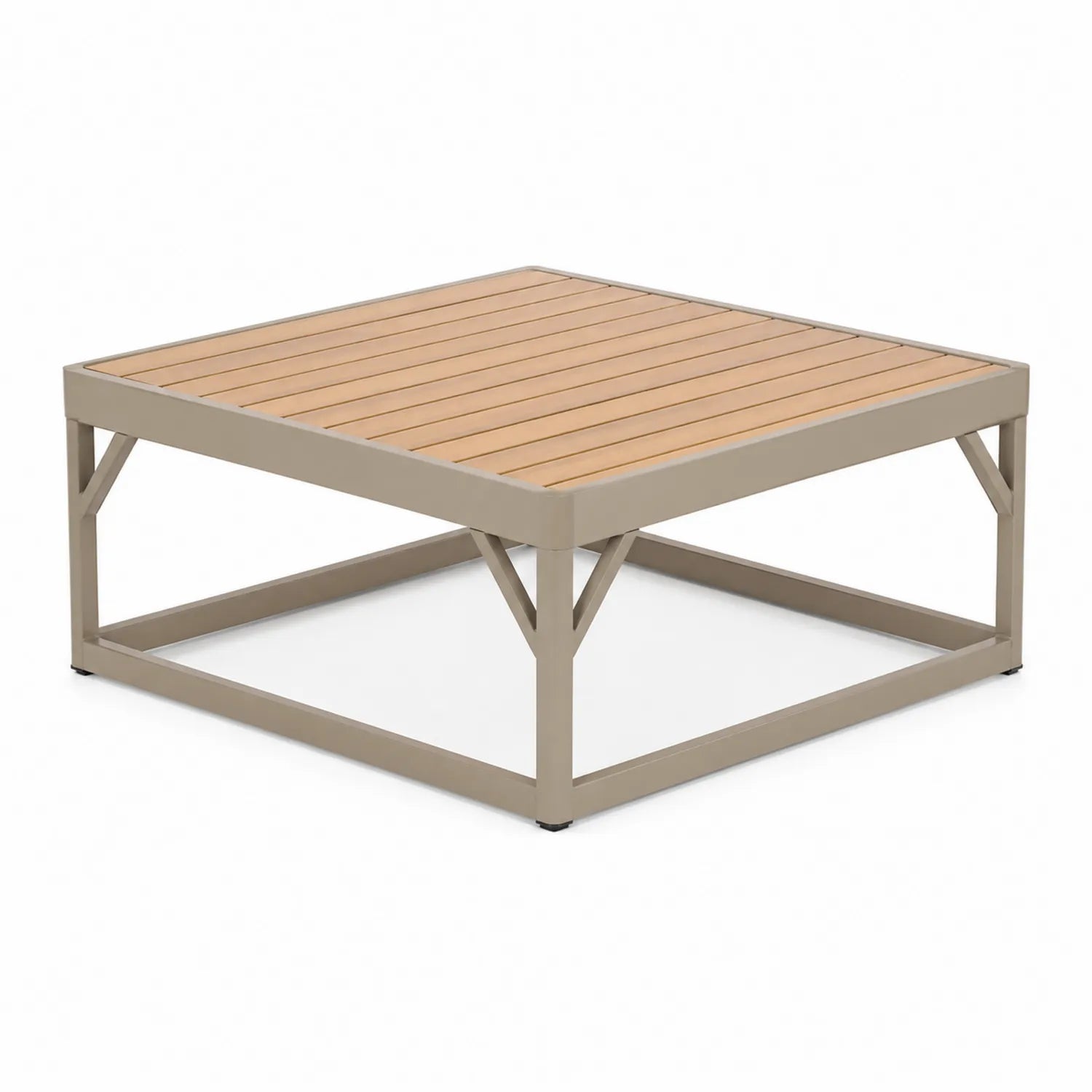 Mesa cuadrada de aluminio y madera para exterior 90x90x40 cm Marrón Claro/Beige