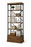 Estantería de Madera y Metal con Cajón 180x90x40 cm Marrón/Negro