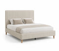 Cama de Tela Beige con Cabecero y Patas de Madera 200x180 cm
