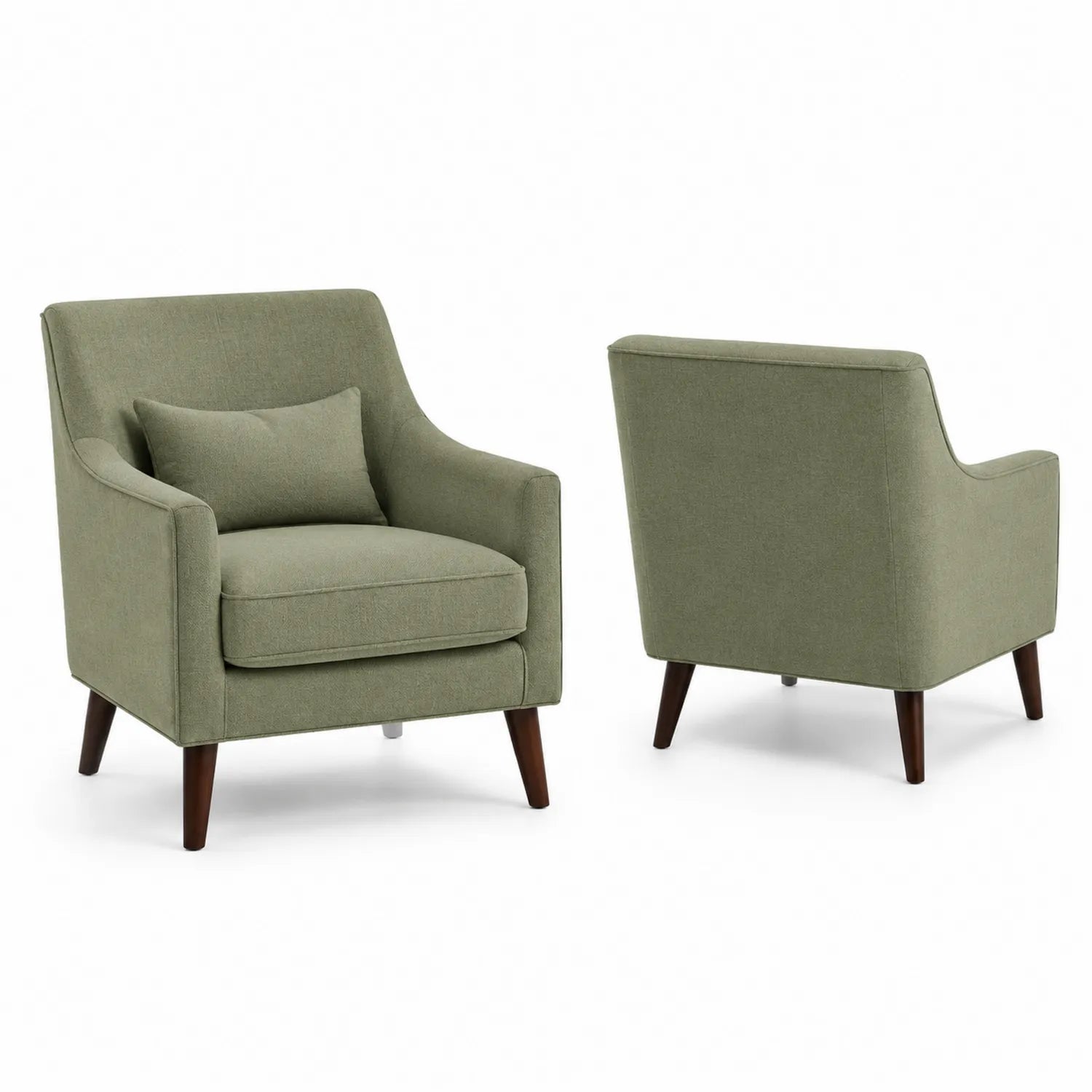 Sillón individual de tela de poliéster verde con patas de madera