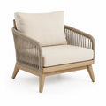 Silla de exterior de madera y cuerda con cojines de poliéster beige