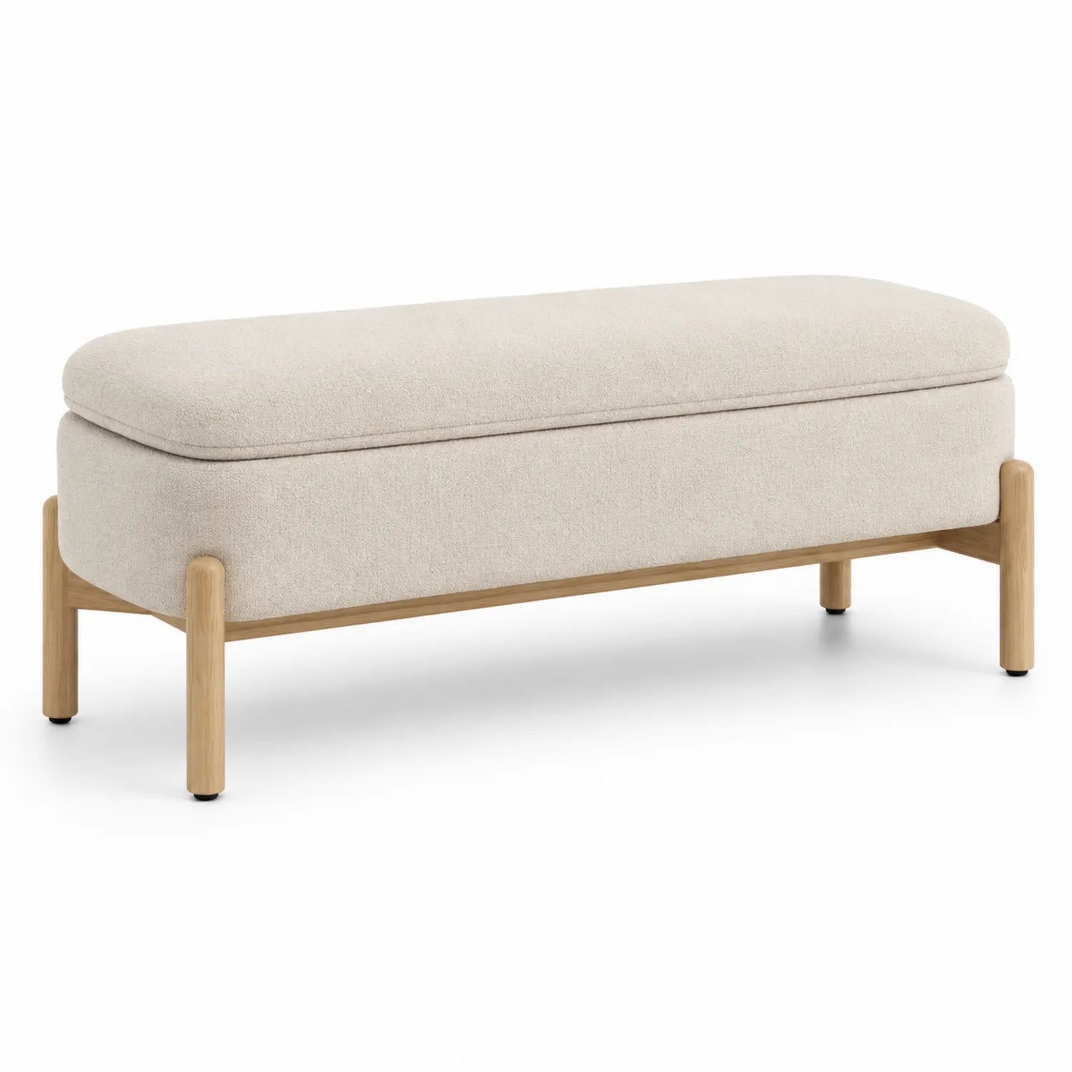 Banco de almacenamiento de tela poliéster beige con estructura de roble 120cm