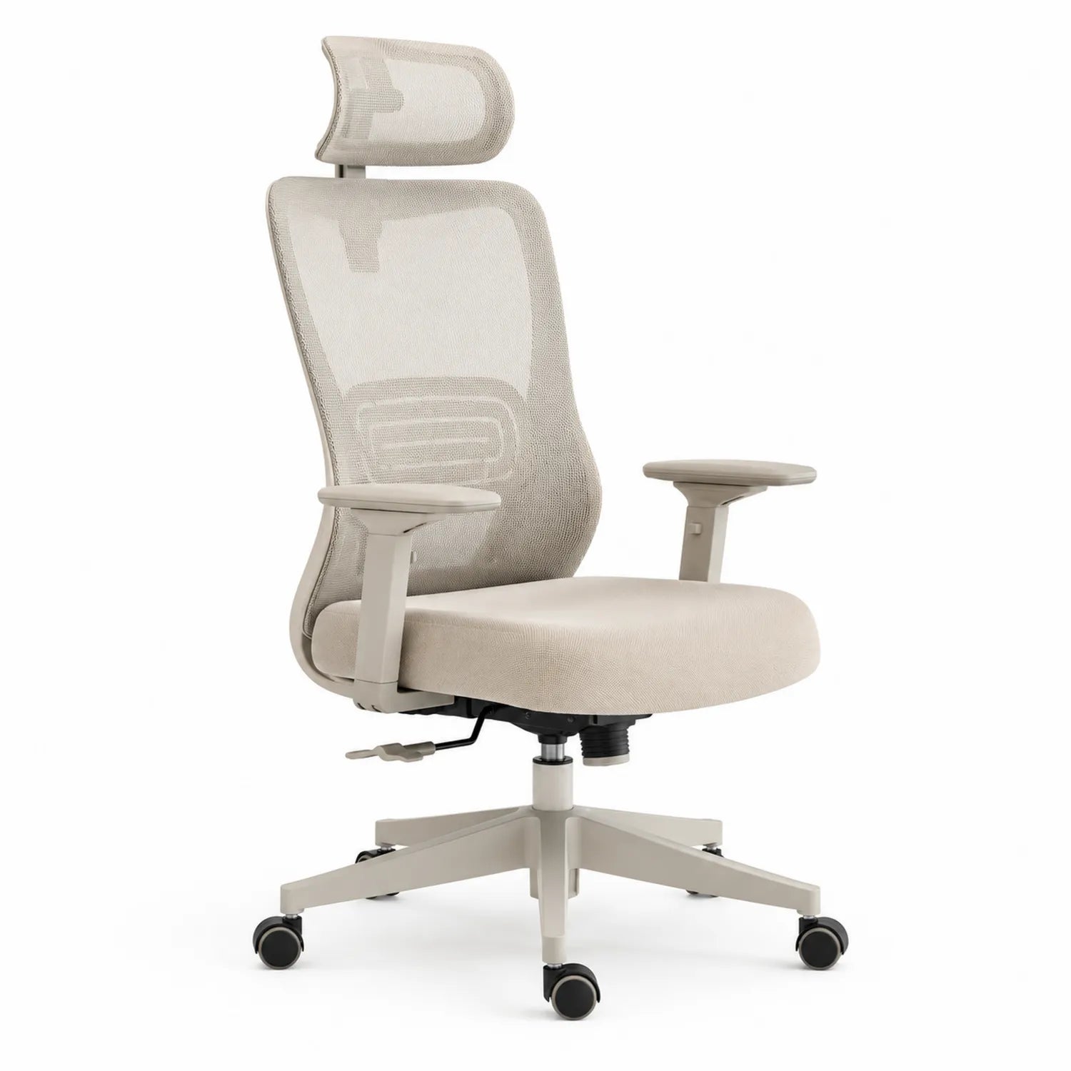 Silla de oficina ergonómica con malla y soporte lumbar ajustable en Beige