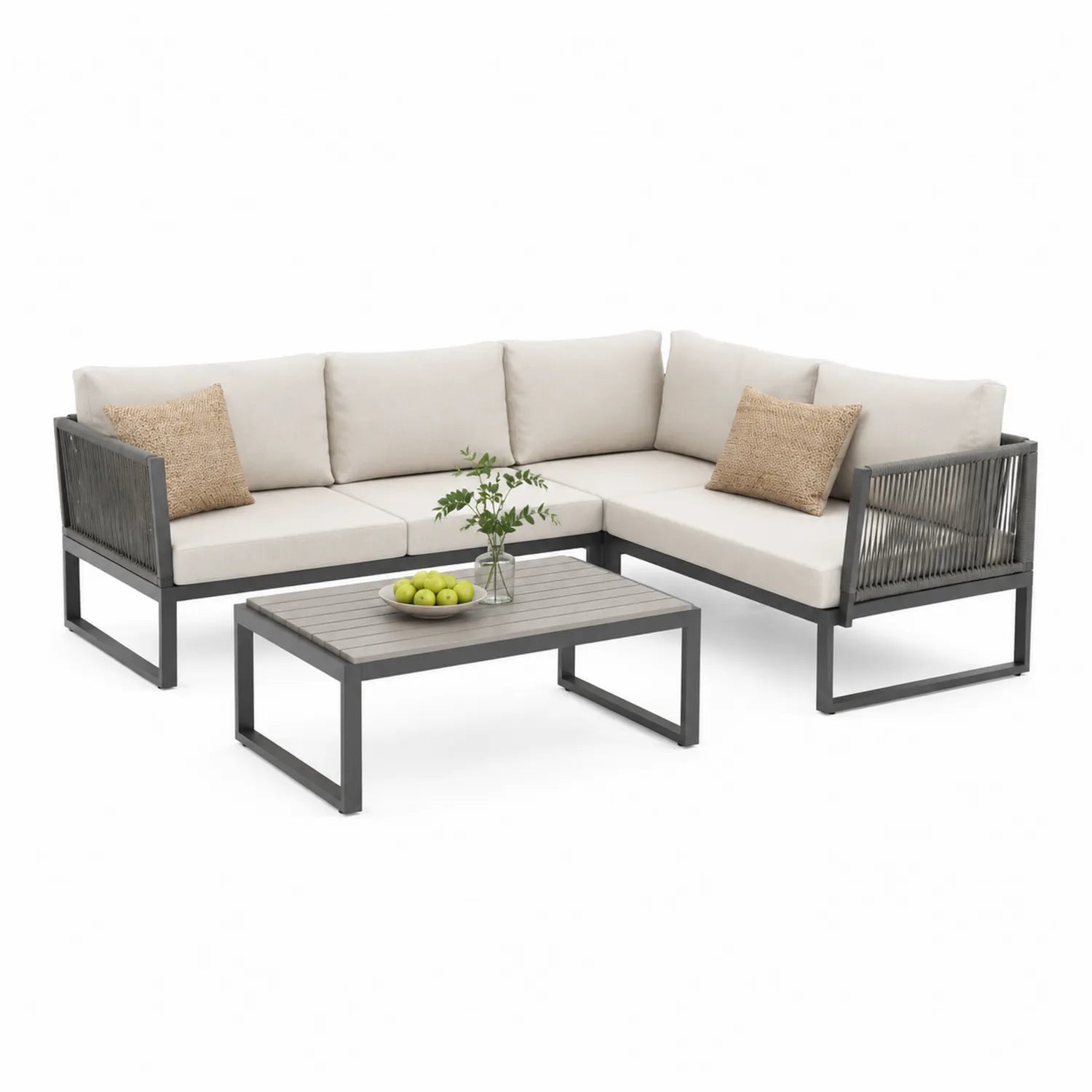 Conjunto de Sofás de Patio en Aluminio y Tejido Sintético Beige