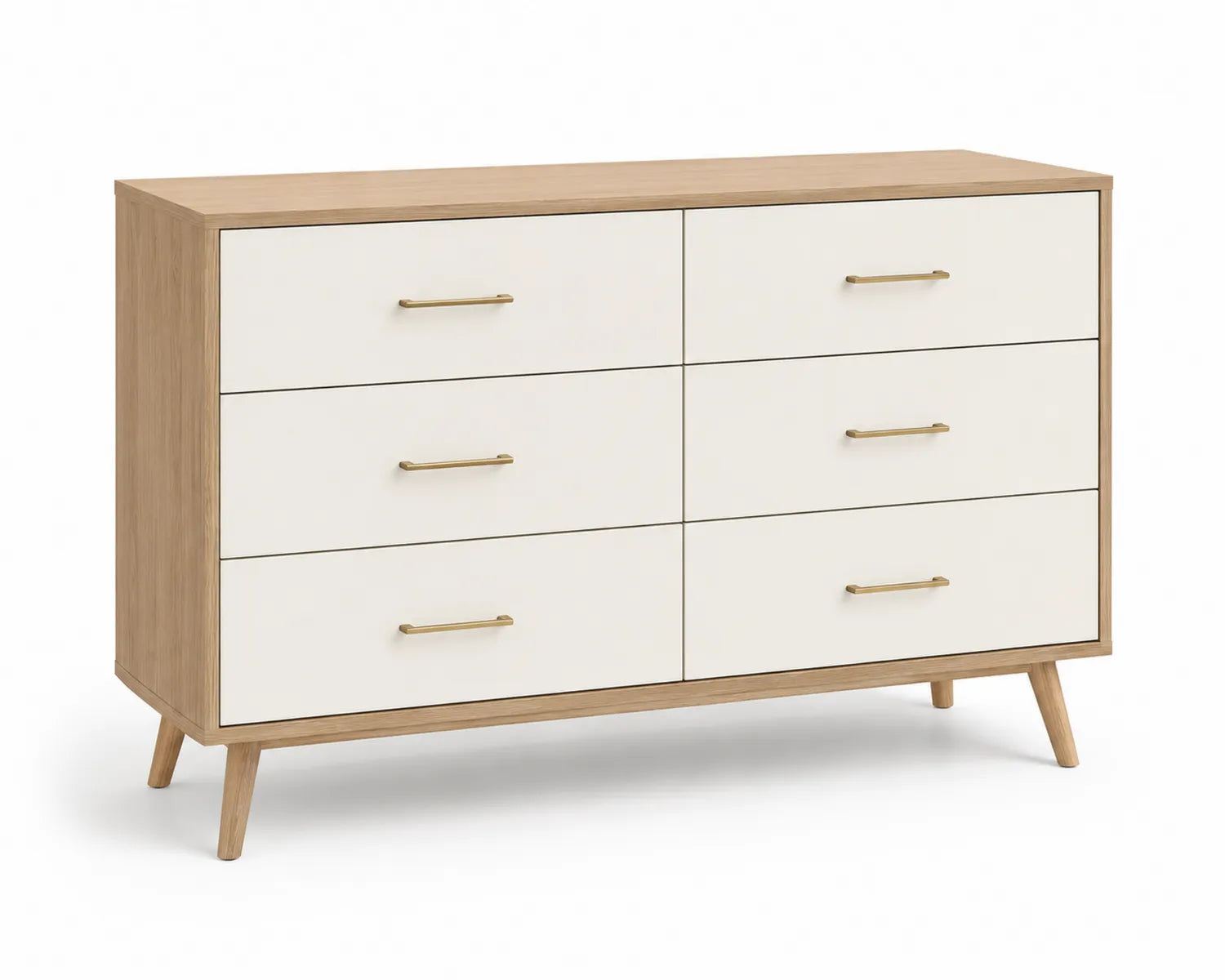 Cómoda de Madera y MDF con 6 Cajones Blanco y Roble