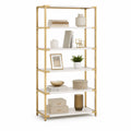 Estantería de metal dorado con estantes de MDF blanco