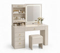 Tocador de madera con espejo LED y taburete beige