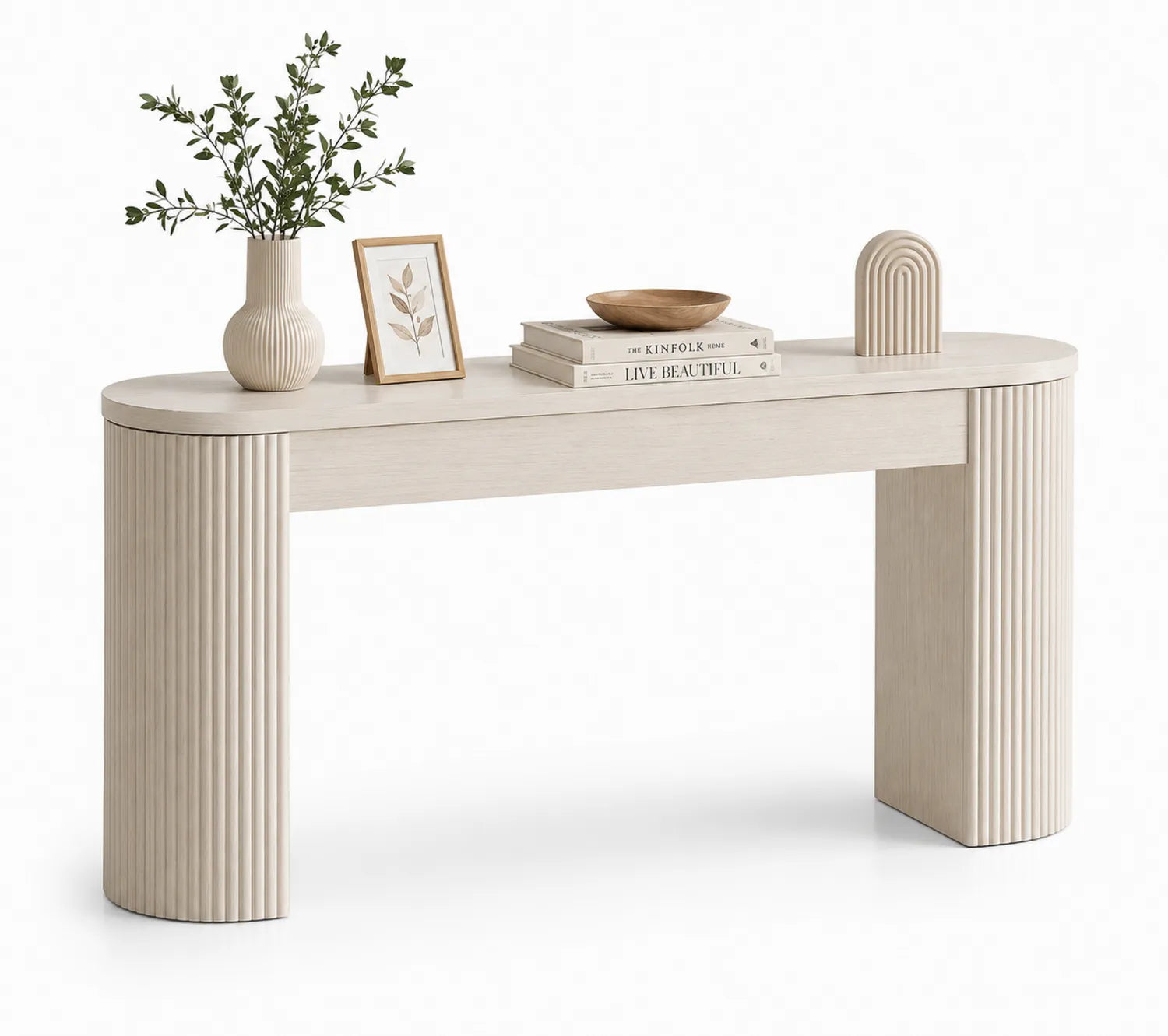 Mesa consola de madera MDF beige 140x40x75 cm