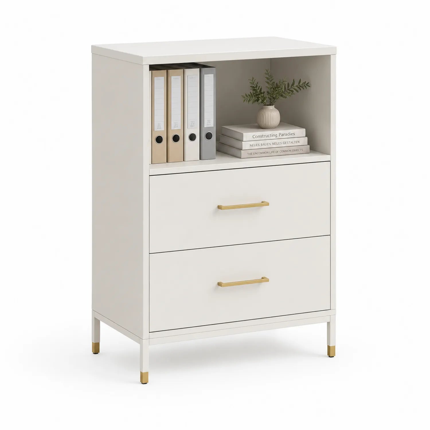 Archivador de MDF Blanco con 2 Cajones y Estante