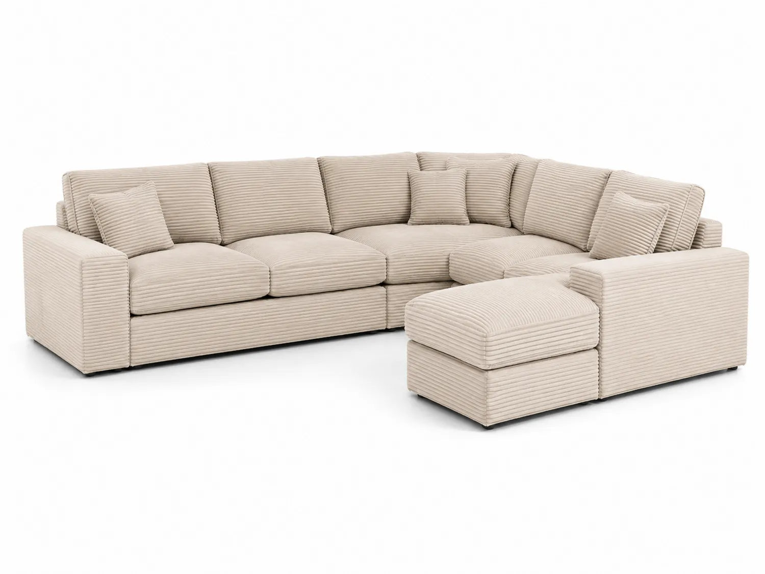 Sofá Seccional de Tela de Corduroy Beige en Forma de L