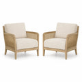 Juego de 2 sillones de madera de roble y ratán con cojines beige